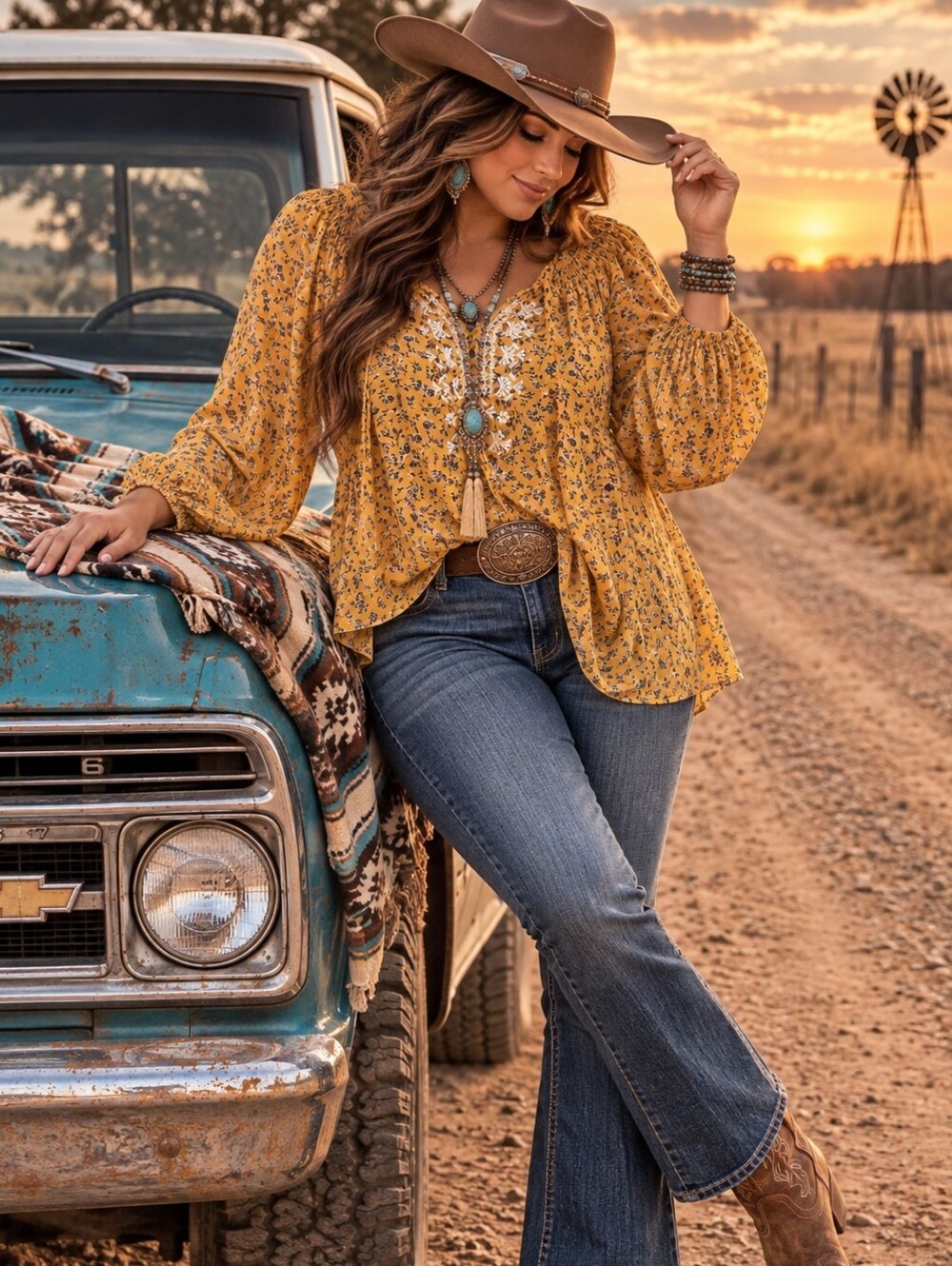Mason & Belle 2X Mustard Floral Embroidered Boho Blouse NWOT